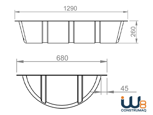 Dimensões Cocho para Gado 150 Litros