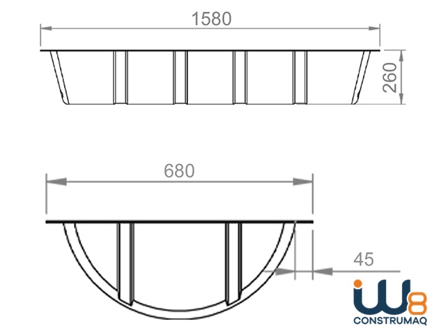 Dimensões Cocho para Gado 160 Litros