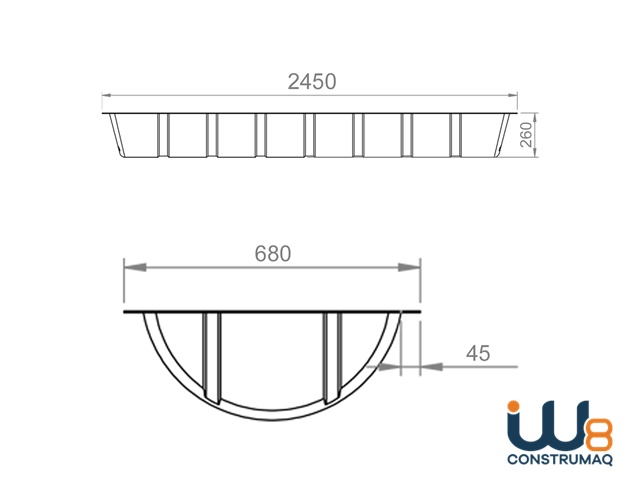 Dimensões Cocho para Gado 250 Litros