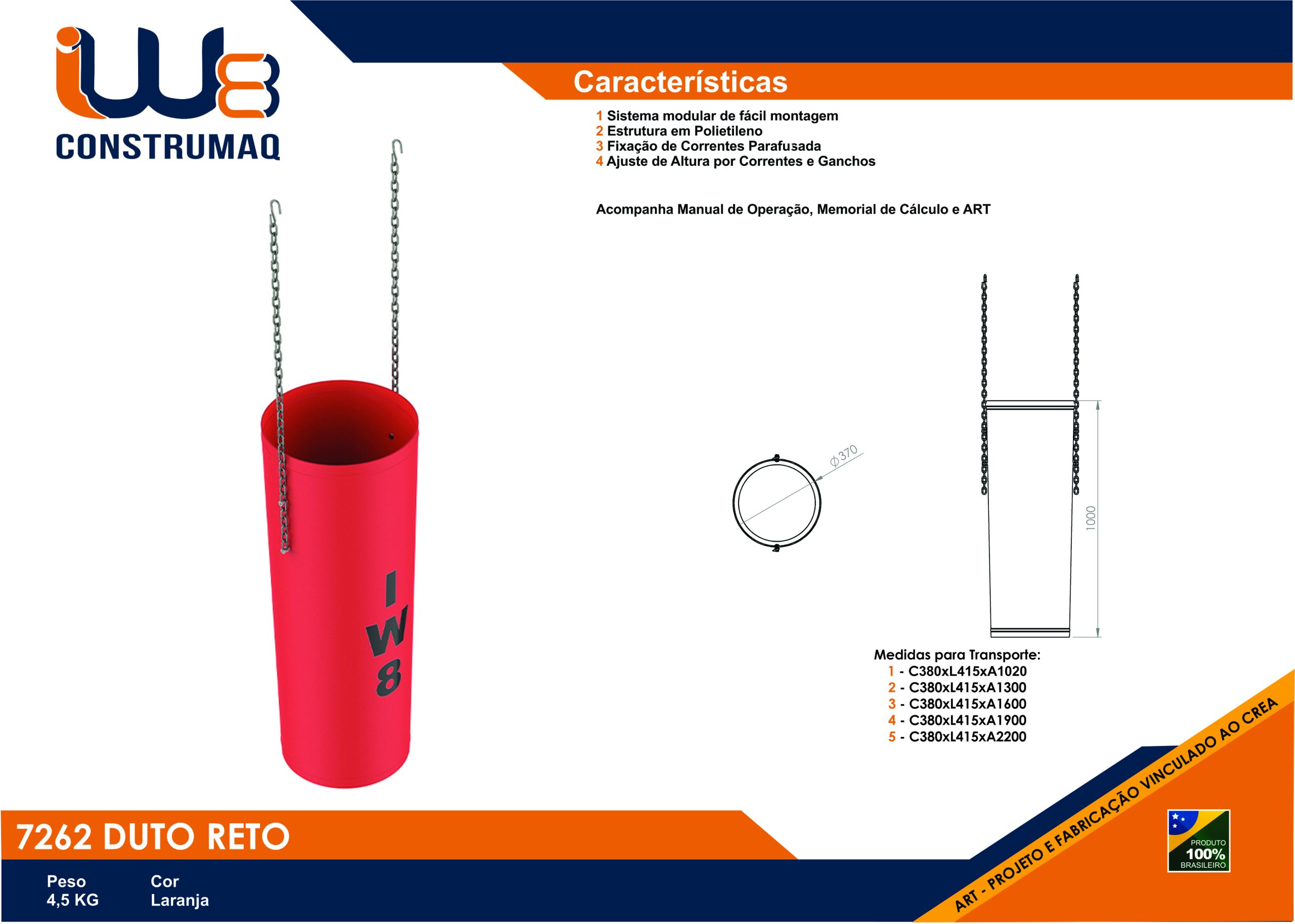 duto de entulho reto com corrente