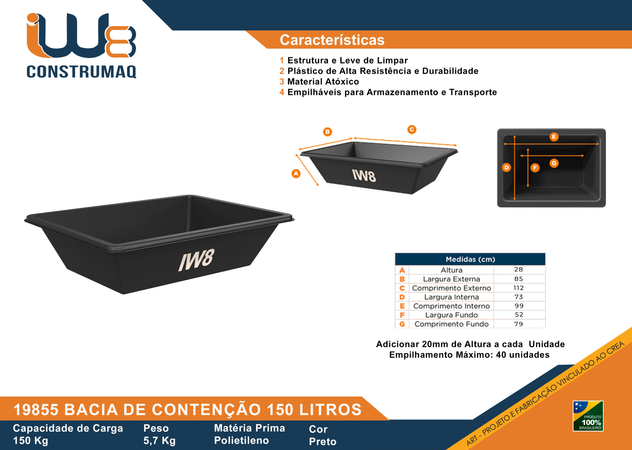 Bacia de Contenção 150 Litros - Masseira Plástica
